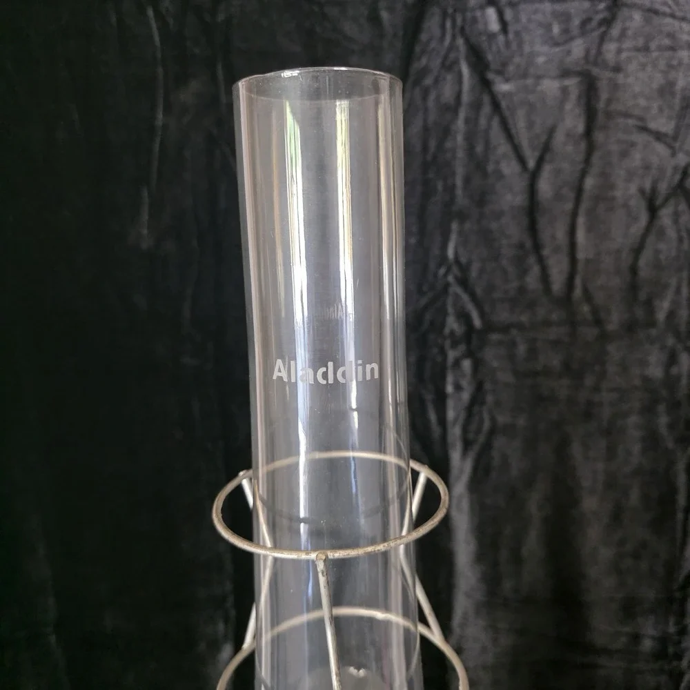 VTG Aladdin 12 Brass Oil to Electric Lamp, Lox-on Chimney & Cut-out Floral Shade